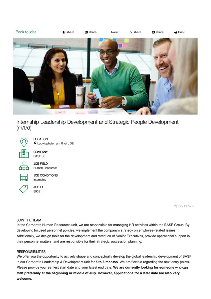 Internship Leadership Development and Strategic People Development (m/f/d)